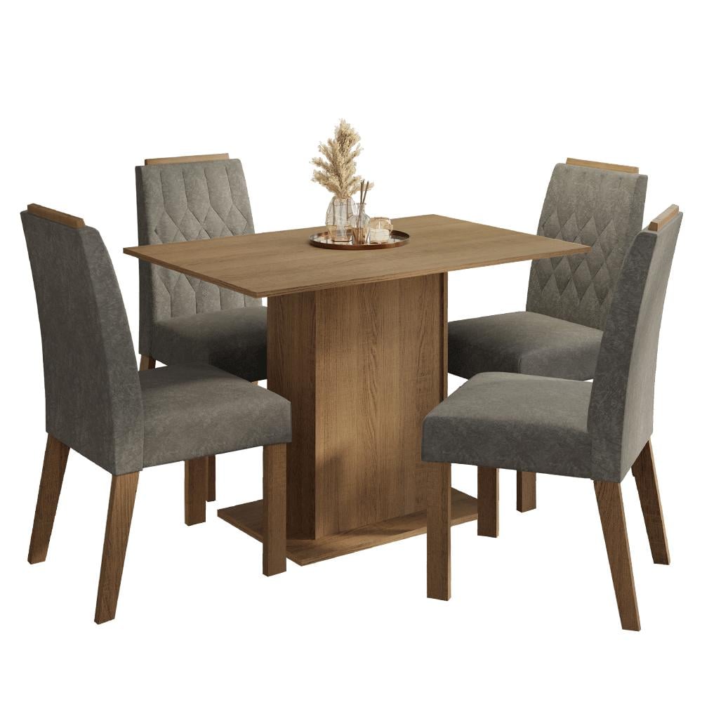 JUEGO DE COMEDOR ROMÃ CON 4 SILLAS - MARRÓN/PLATEADO - 2