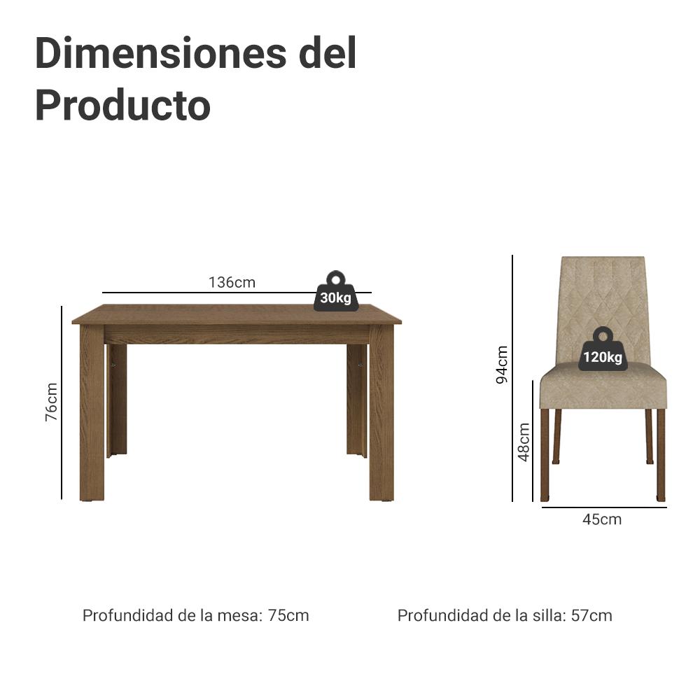 JUEGO DE COMEDOR MADESA ALLEGRO CON 6 SILLAS - 3