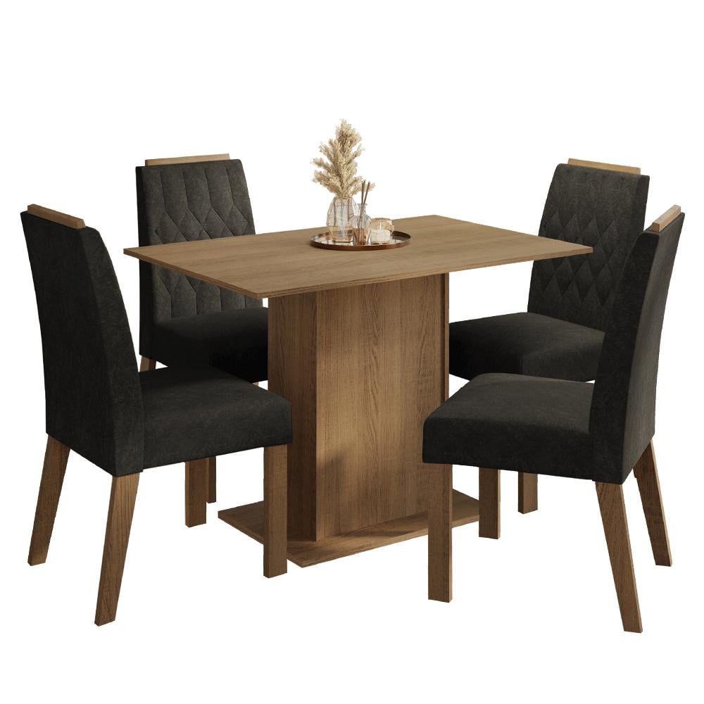 JUEGO DE COMEDOR ROMÃ CON 4 SILLAS - MARRÓN/OXFORD - 2