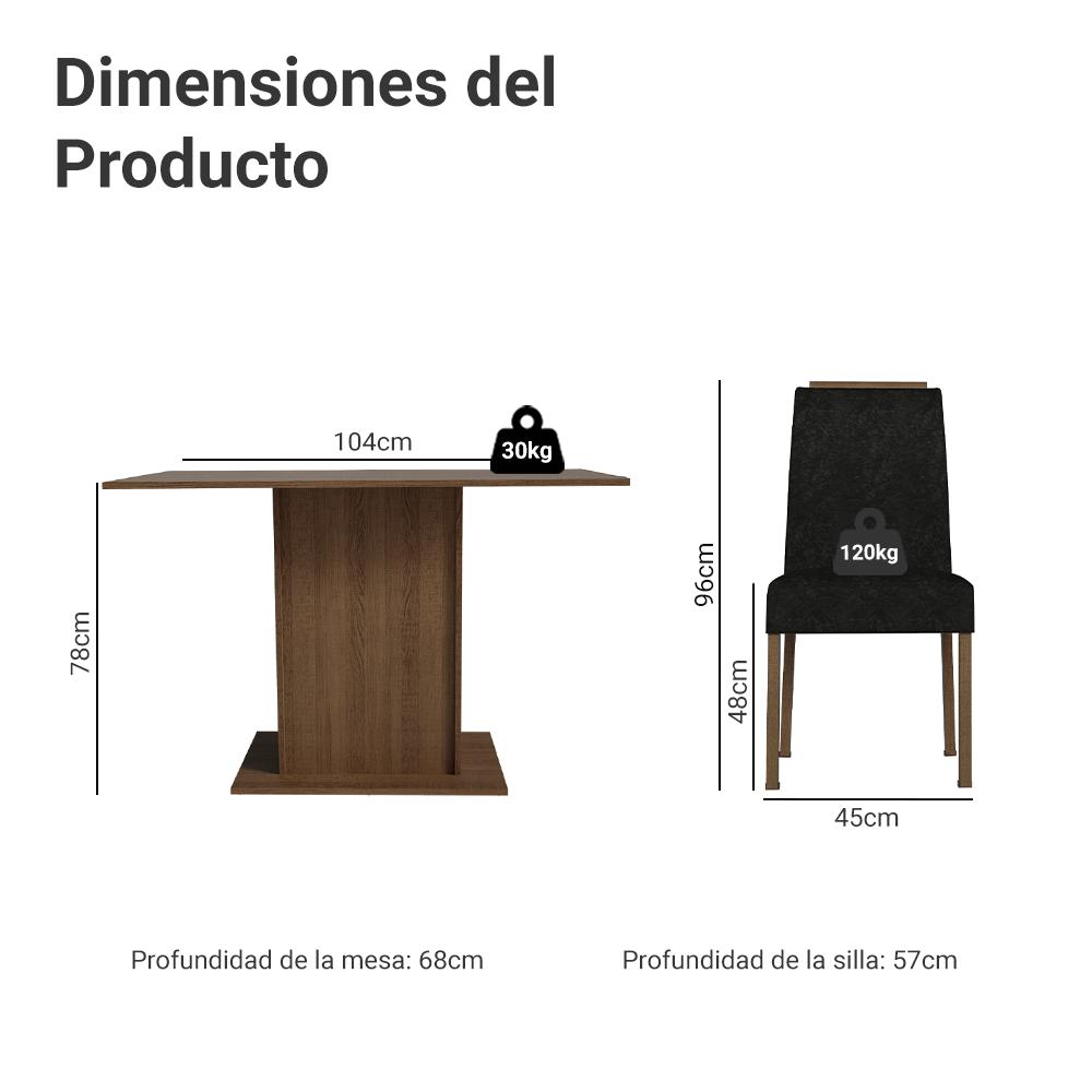 JUEGO DE COMEDOR ACÁCIA CON 4 SILLAS - MARRÓN/OXFORD - 3