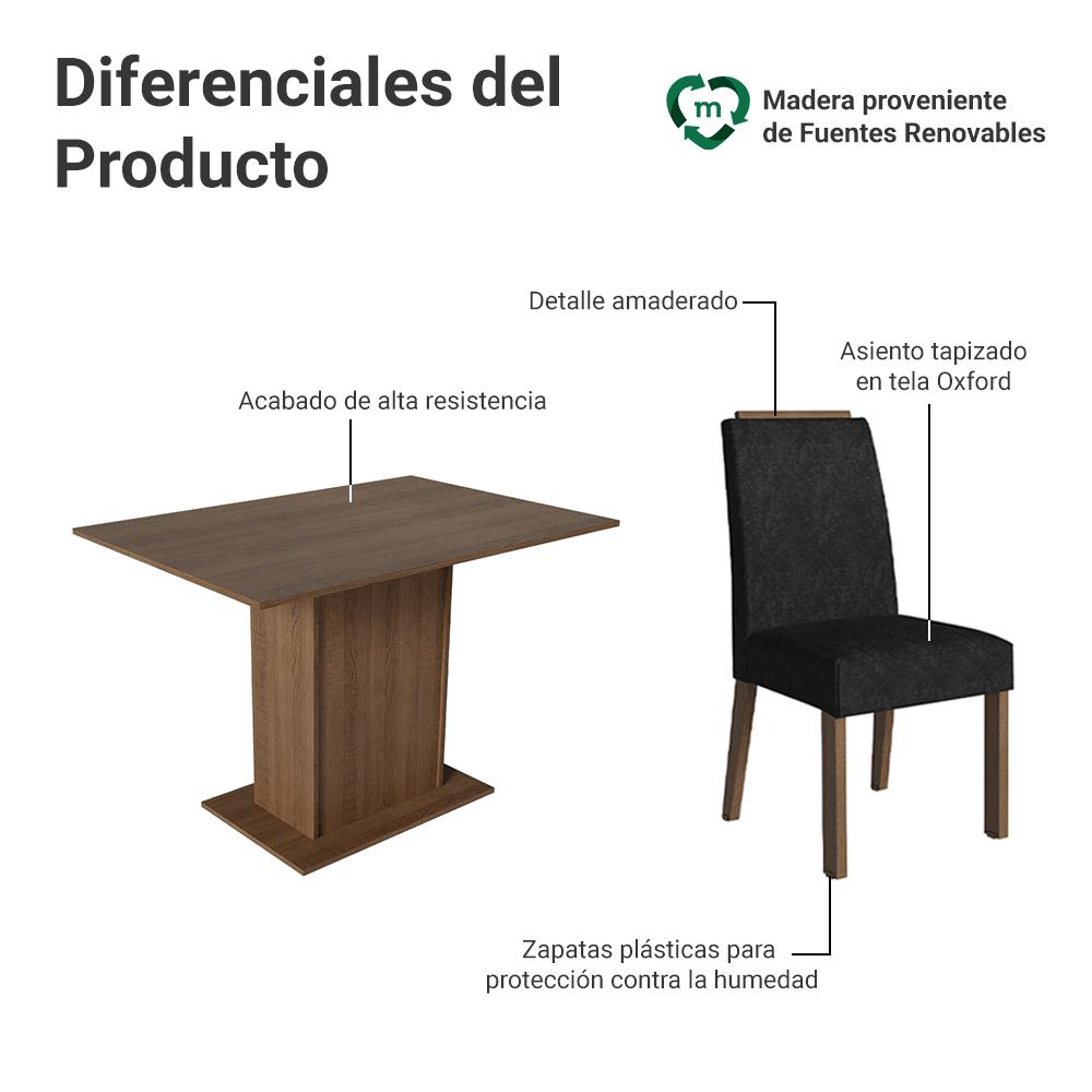 JUEGO DE COMEDOR ACÁCIA CON 4 SILLAS - MARRÓN/OXFORD - 4