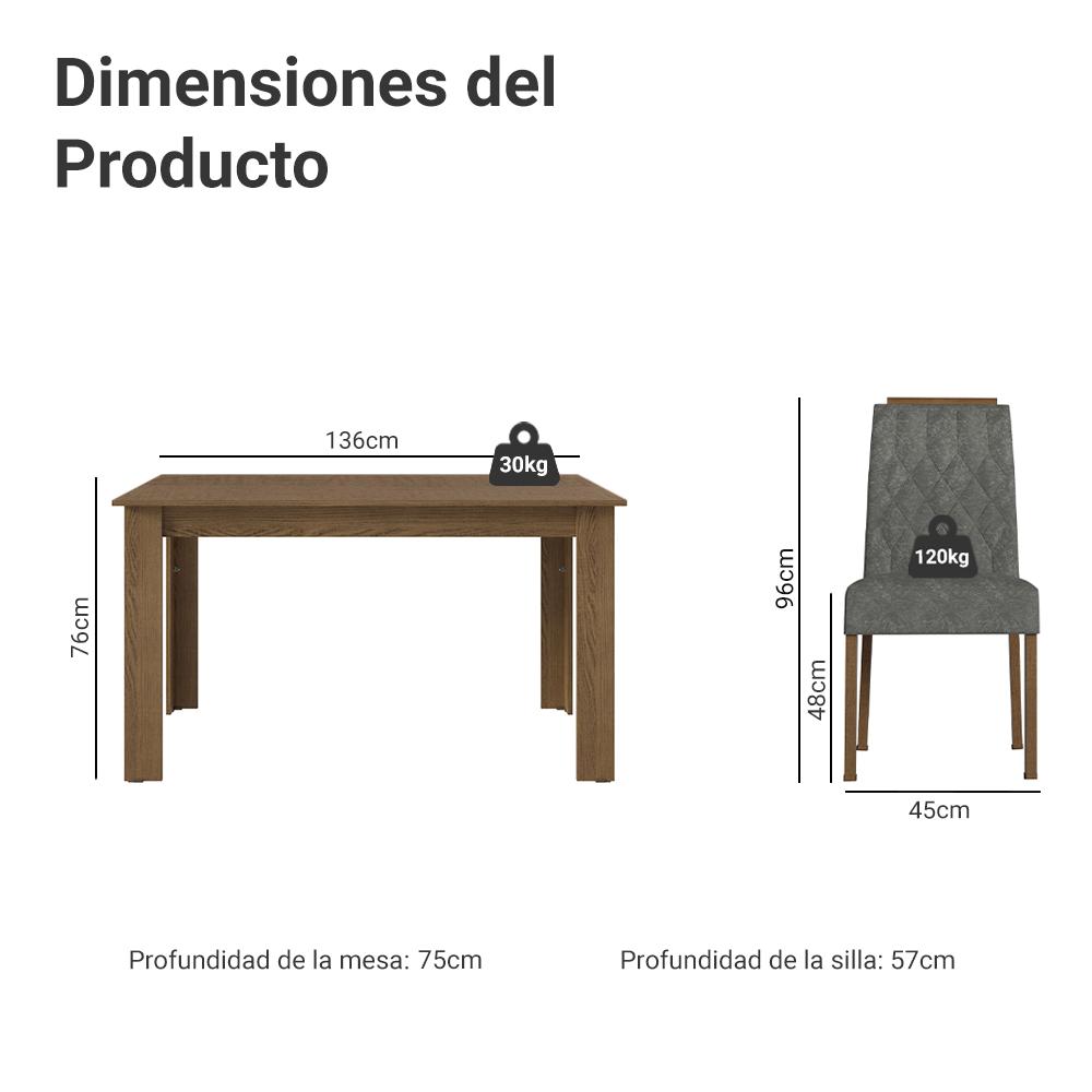 JUEGO DE COMEDOR HERA CON 4 SILLAS - MARRÓN/PLATEADO - 3