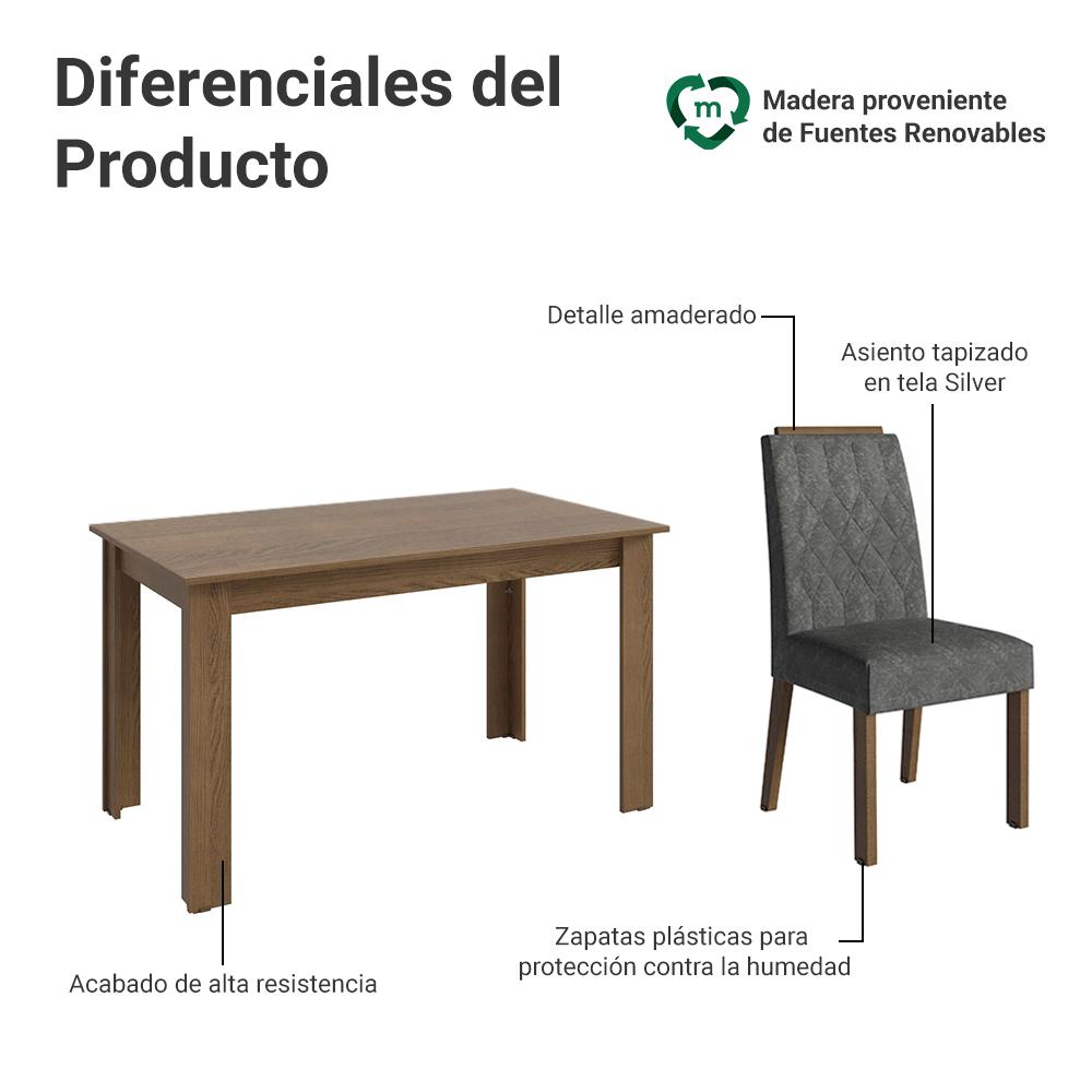 JUEGO DE COMEDOR HERA CON 4 SILLAS - MARRÓN/PLATEADO - 4