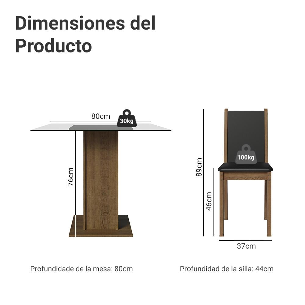 JUEGO DE COMEDOR ALINE CON 4 SILLAS - ENCIMERA DE CRISTAL - 3