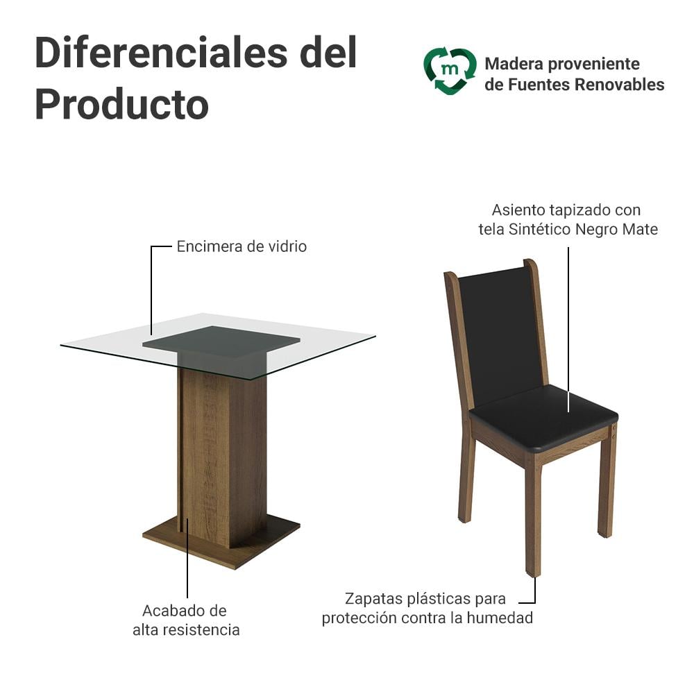 JUEGO DE COMEDOR ALINE CON 4 SILLAS - ENCIMERA DE CRISTAL - 4