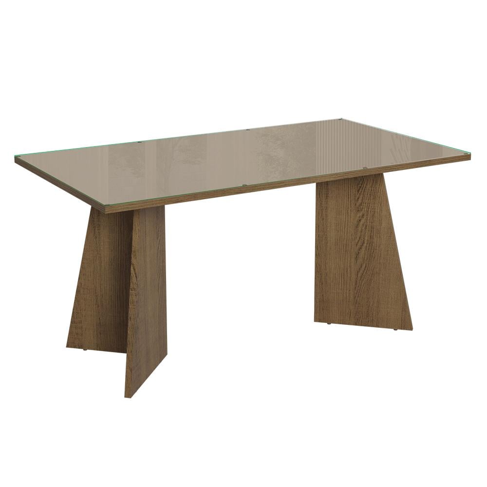 MESA DE COMEDOR RECTANGULAR 6 PUESTOS - MADERA Y CRISTAL - 1