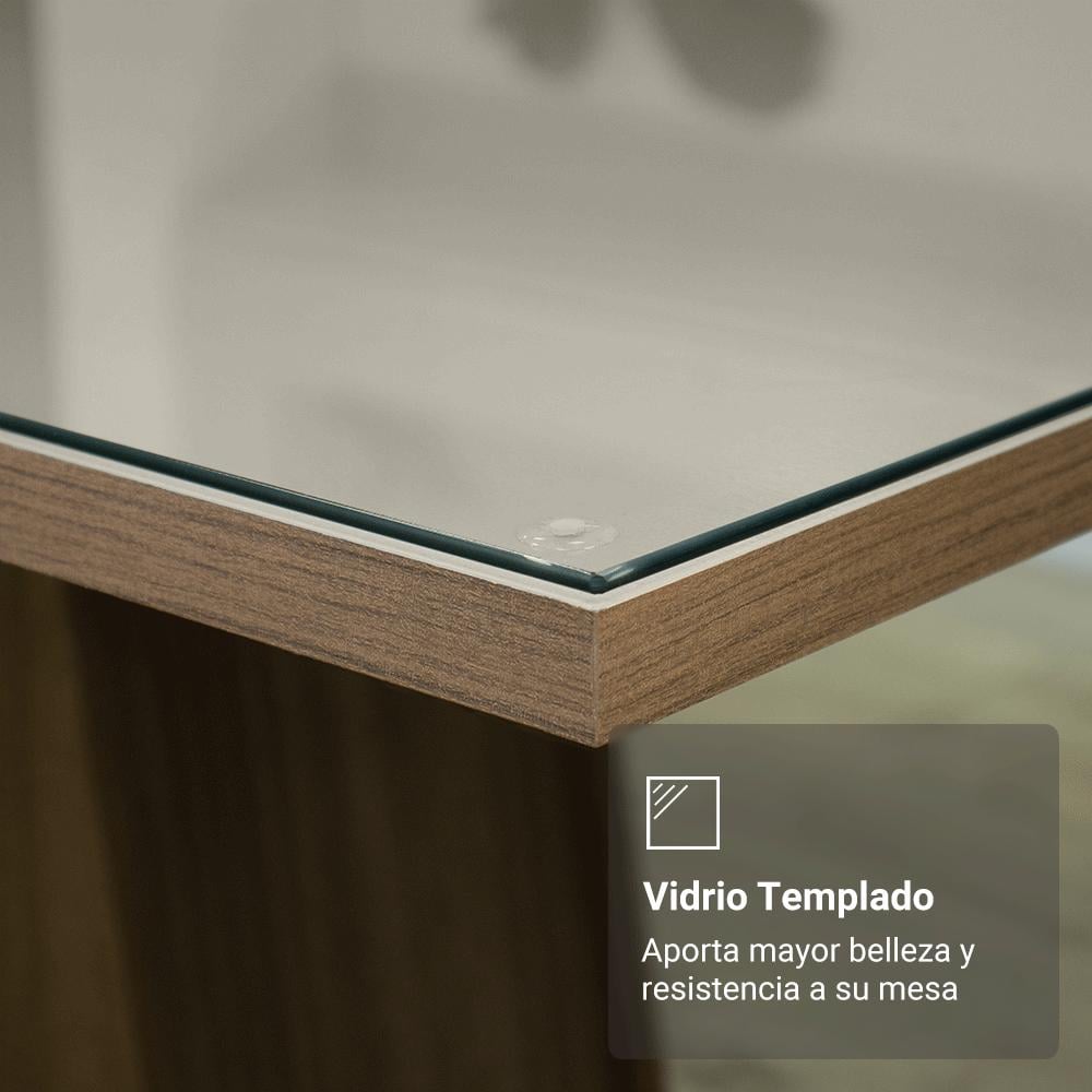 MESA DE COMEDOR RECTANGULAR 6 PUESTOS - MADERA Y CRISTAL - 5