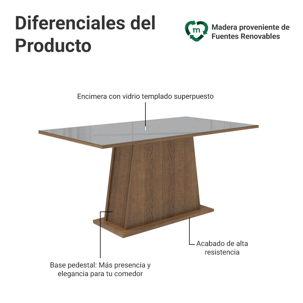 MESA DE COMEDOR RECTANGULAR 6 PUESTOS - DE MADERA Y CRISTAL - 3