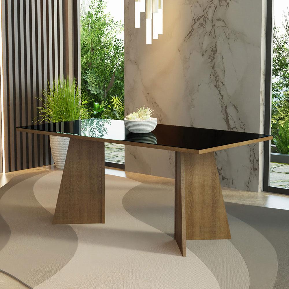 MESA DE COMEDOR RECTANGULAR 8 PUESTOS - MADERA Y CRISTAL - 5
