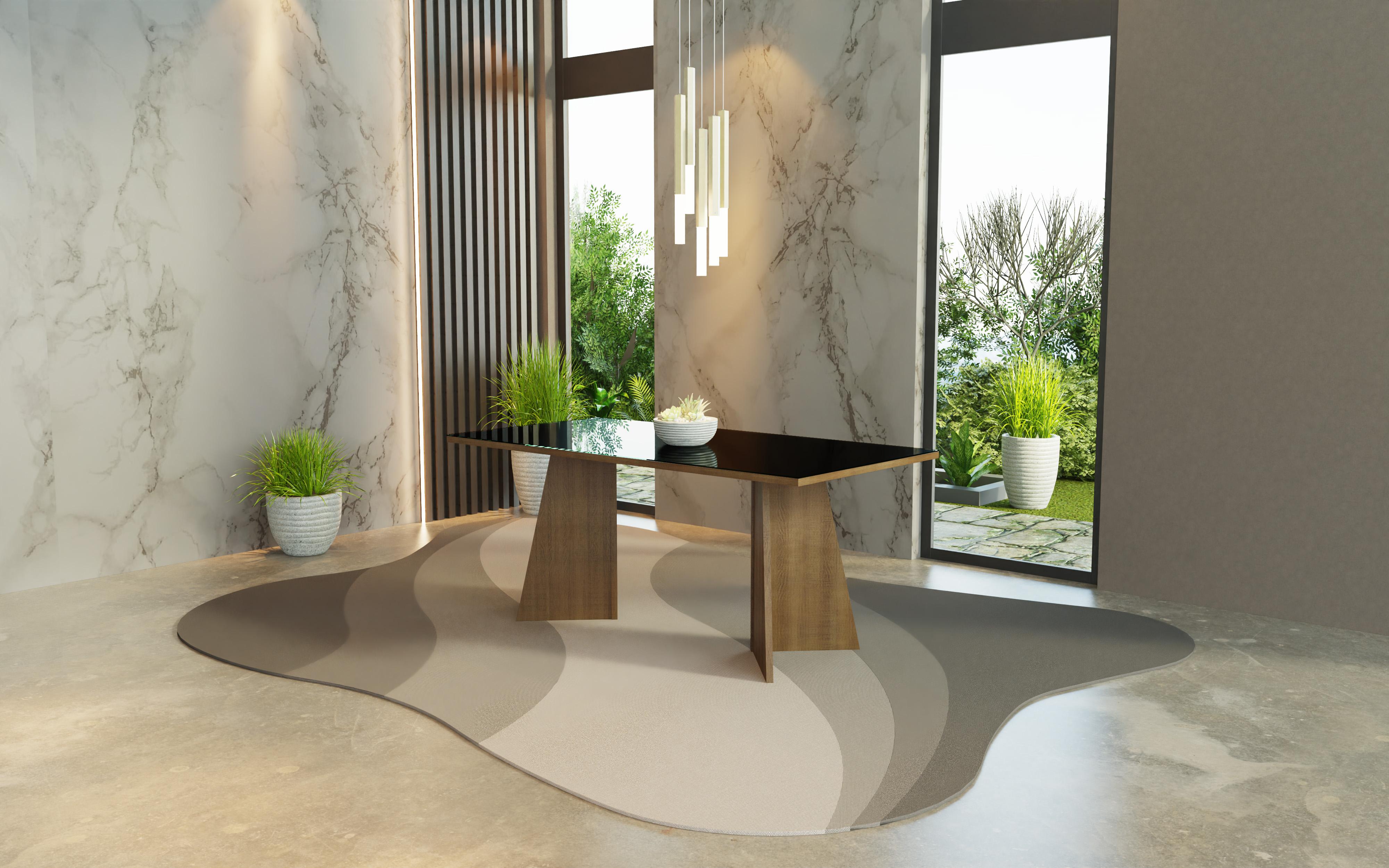 MESA DE COMEDOR RECTANGULAR 8 PUESTOS - MADERA Y CRISTAL - 6