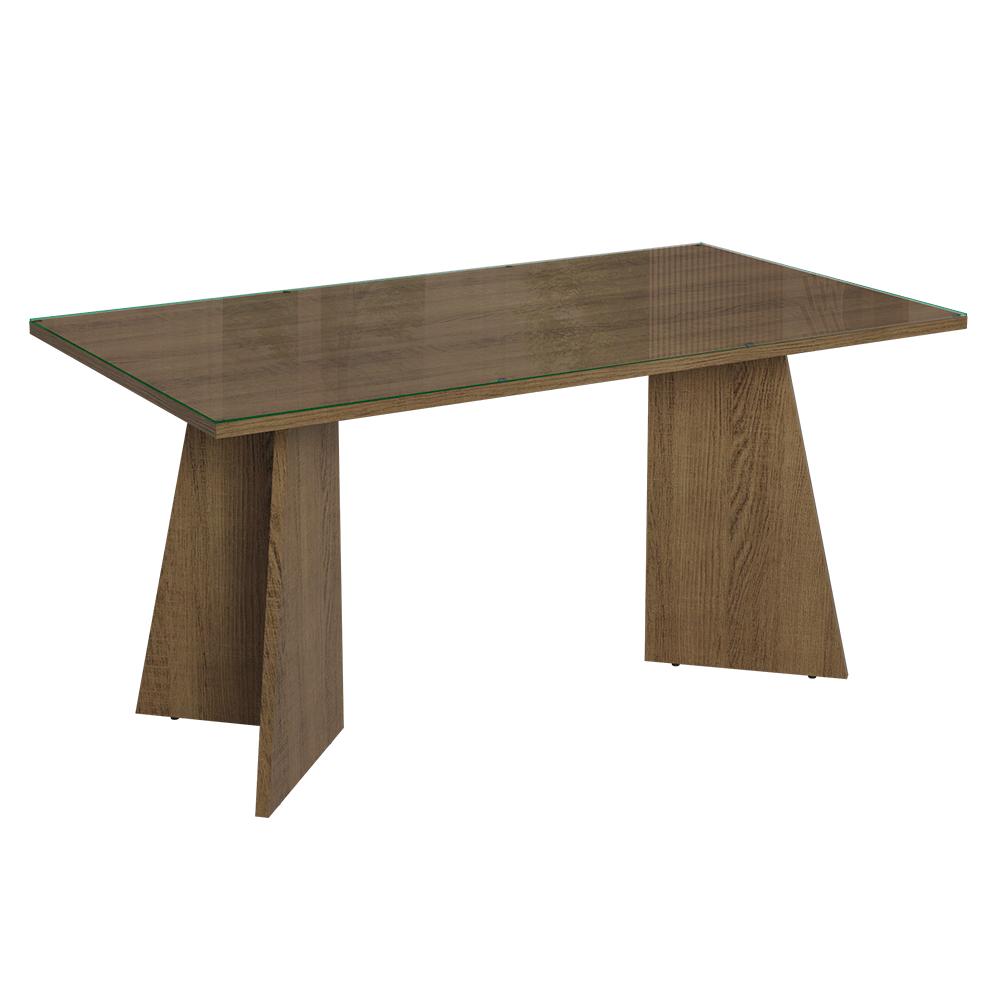 MESA DE COMEDOR RECTANGULAR 6 PUESTOS - MADERA Y CRISTAL - 1