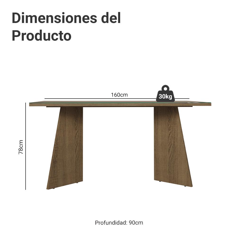 MESA DE COMEDOR RECTANGULAR 6 PUESTOS - MADERA Y CRISTAL - 2