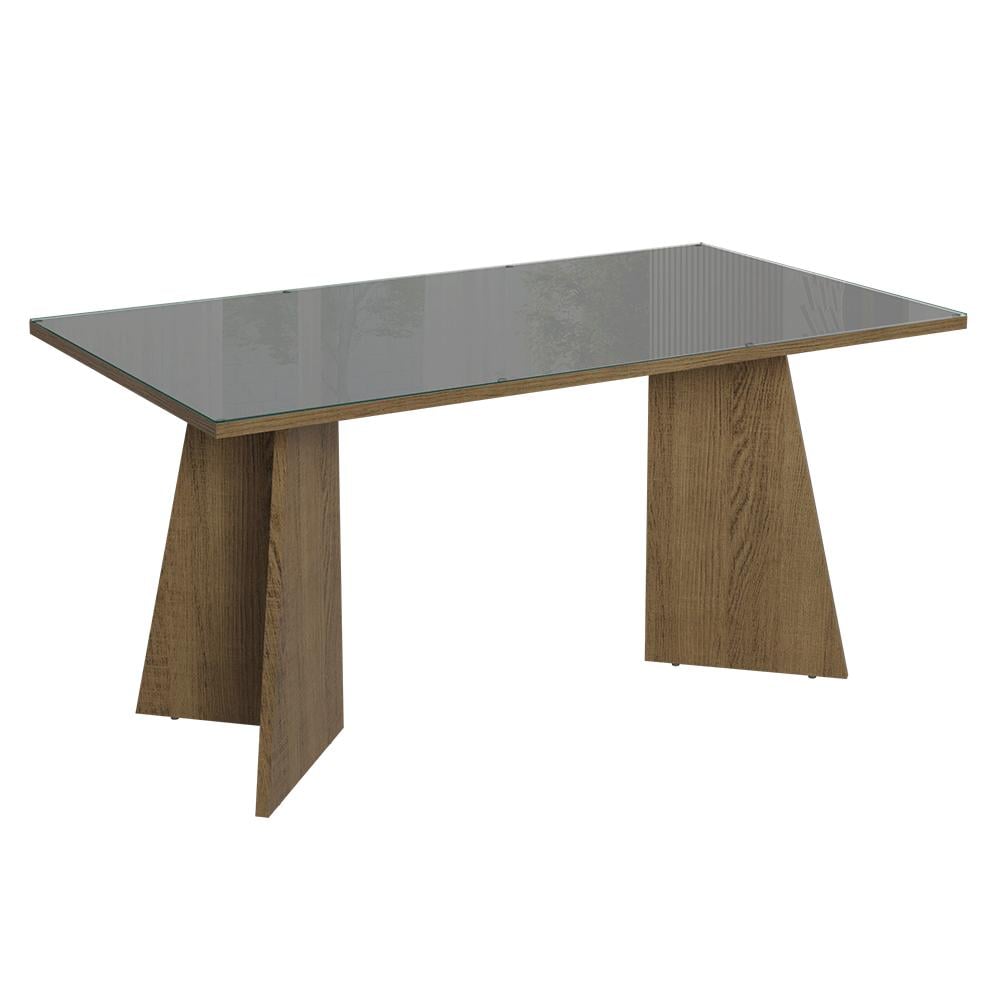 MESA DE COMEDOR RECTANGULAR 6 PUESTOS - MADERA Y CRISTAL - 1