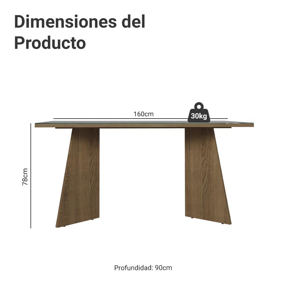 MESA DE COMEDOR RECTANGULAR 6 PUESTOS - MADERA Y CRISTAL - 2