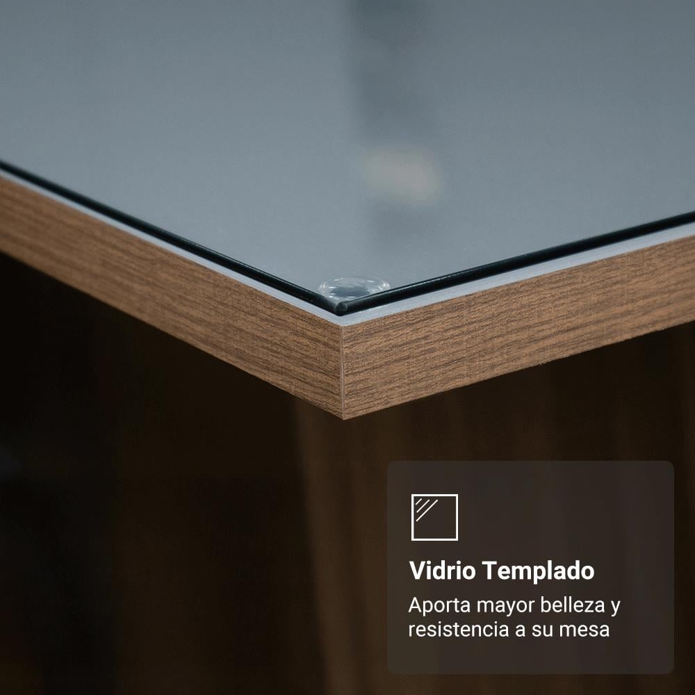 MESA DE COMEDOR RECTANGULAR 6 PUESTOS - MADERA Y CRISTAL - 5