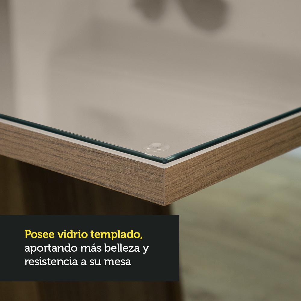 MESA DE COMEDOR RECTANGULAR 6 PUESTOS - MADERA Y CRISTAL - 4
