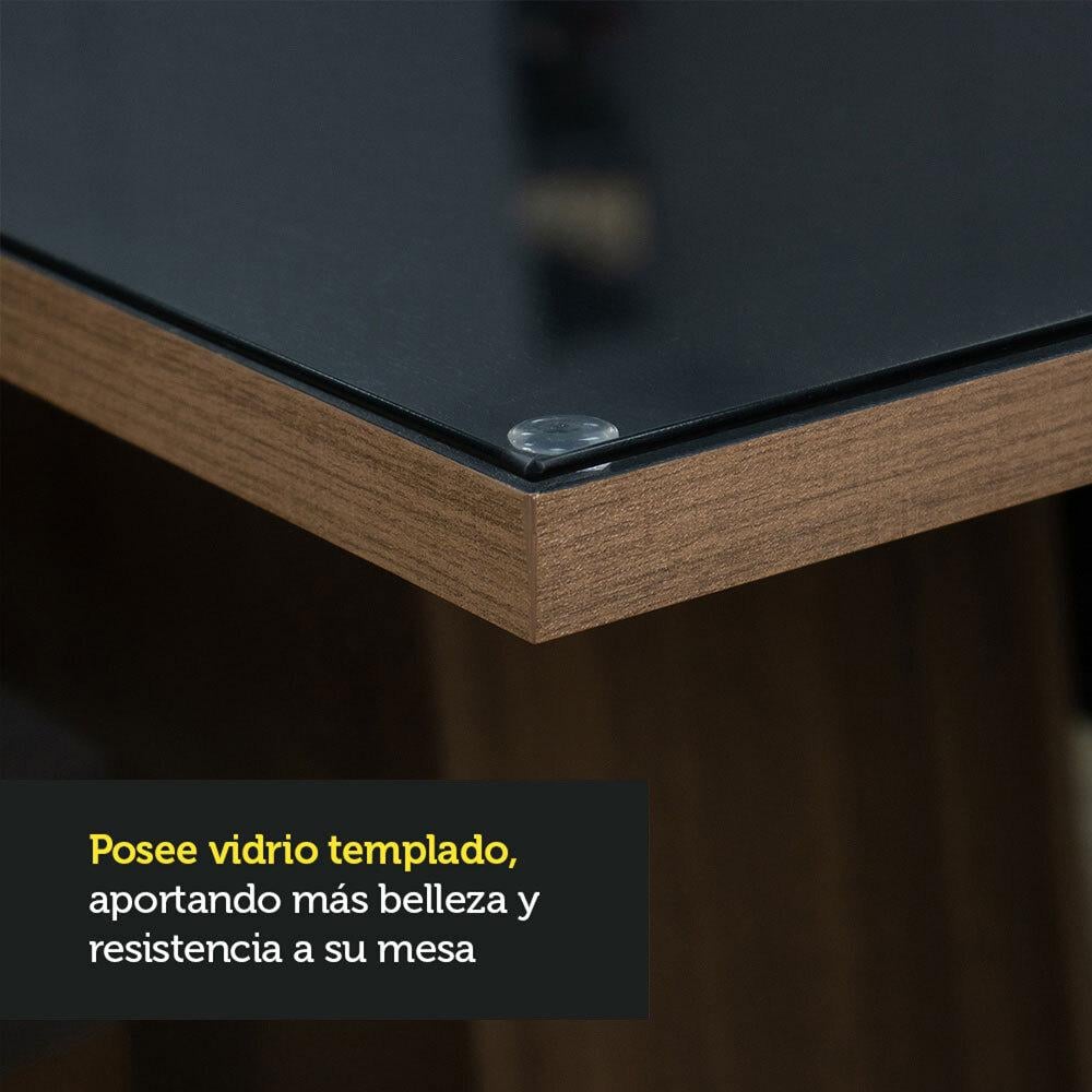 MESA DE COMEDOR RECTANGULAR 6 PUESTOS 5364- MADERA Y CRISTAL - 4