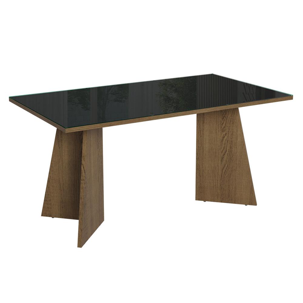 MESA DE COMEDOR RECTANGULAR 6 PUESTOS - MADERA Y CRISTAL - 1