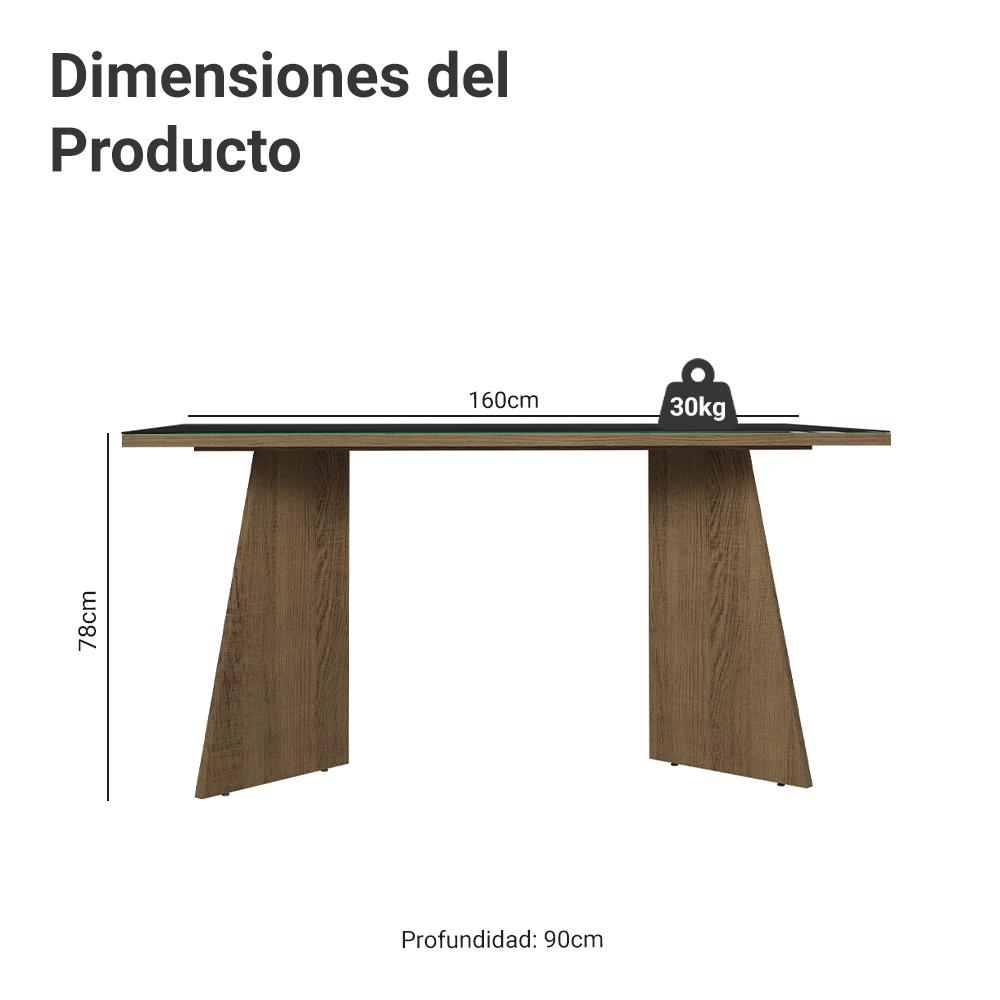MESA DE COMEDOR RECTANGULAR 6 PUESTOS - MADERA Y CRISTAL - 2
