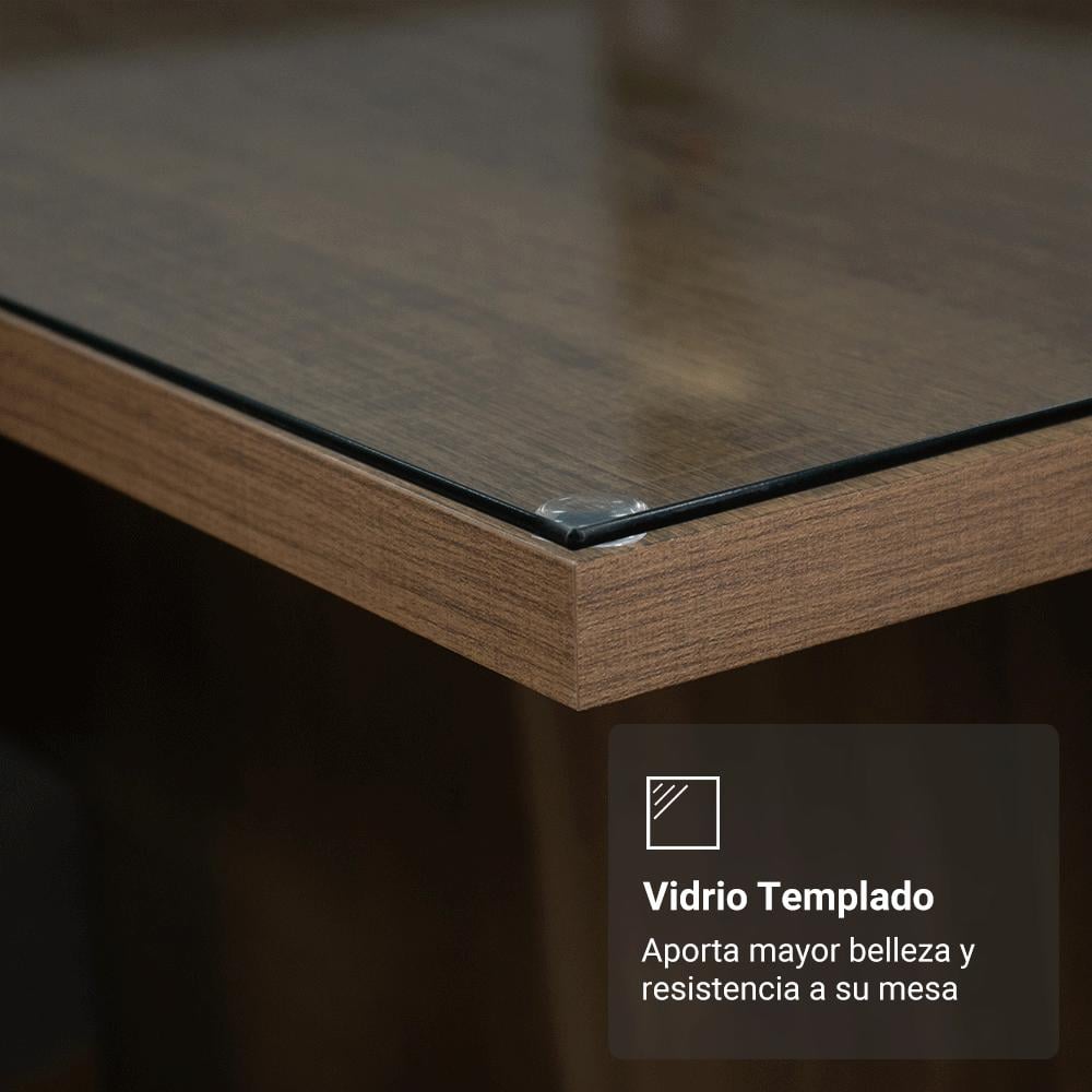 MESA DE COMEDOR RECTANGULAR 6 PUESTOS -MADERA Y CRISTAL - 4