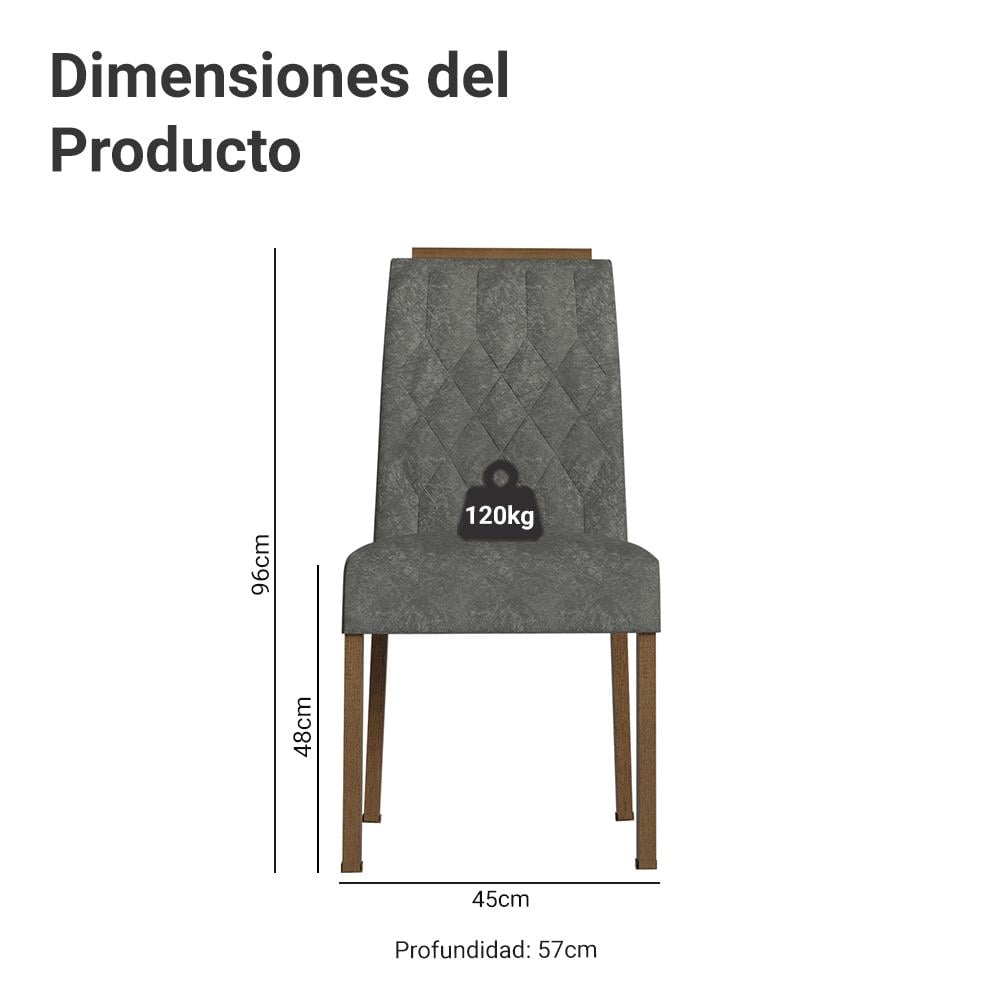 KIT 2 SILLAS DE COMEDOR MADESA 4256 CON BORDE SUPERIOR - 2