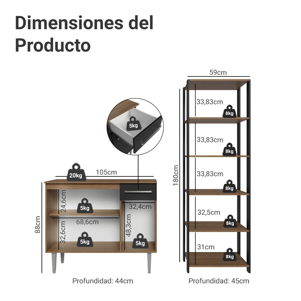 KIT MUEBLE DE COCINA 105 CM + ESTANTE MULTIUSO 5 NIVELES - 3