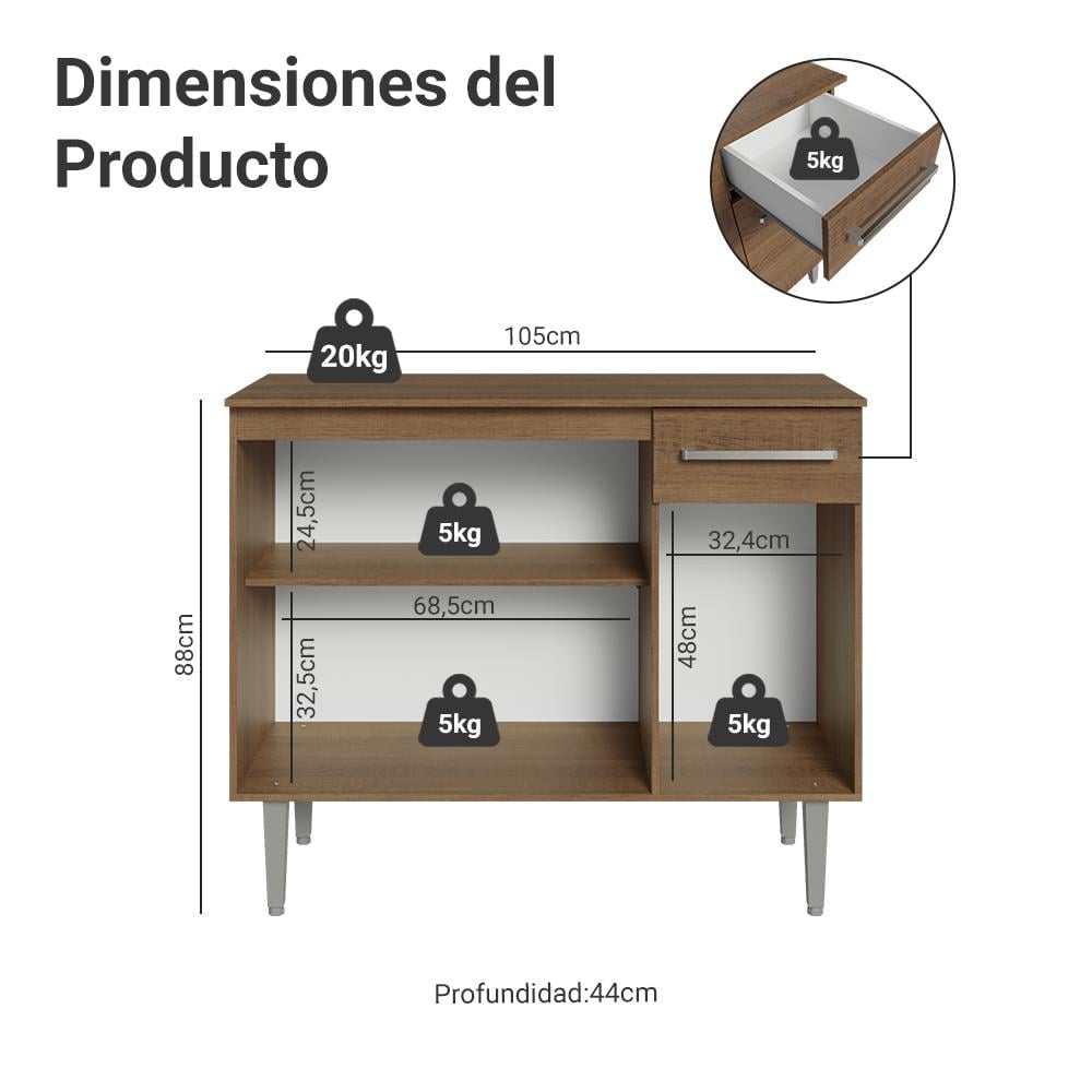 BUFFET APARADOR VAJILLERO MADESA 105 CM - 3