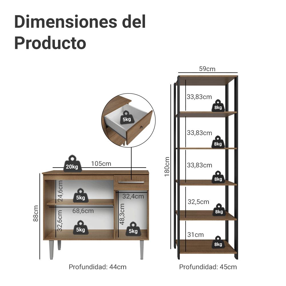 KIT MUEBLE DE COCINA 105 CM + ESTANTE MULTIUSO 5 NIVELES - 3