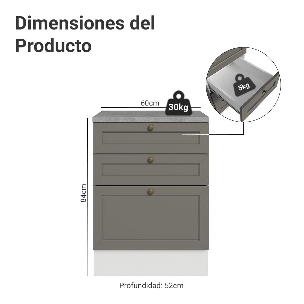 MUEBLE DE COCINA VIK 60 CM 3 CAJONES - 2