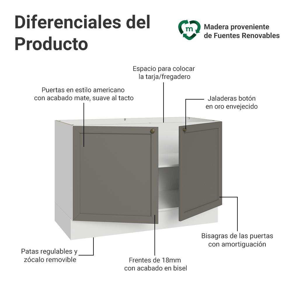 MUEBLE DE COCINA VIK 120 CM - MUEBLE PARA LAVADERO 2 PUERTAS - 3