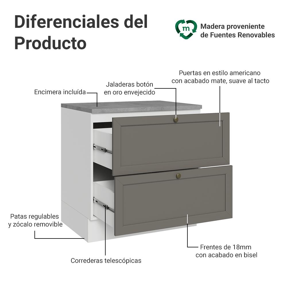 MUEBLE DE COCINA VIK 80 CM 2 CAJONES - 3