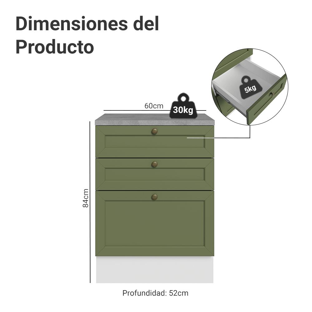 MUEBLE DE COCINA VIK 60 CM 3 CAJONES - 2