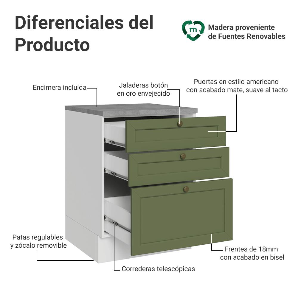 MUEBLE DE COCINA VIK 60 CM 3 CAJONES - 3