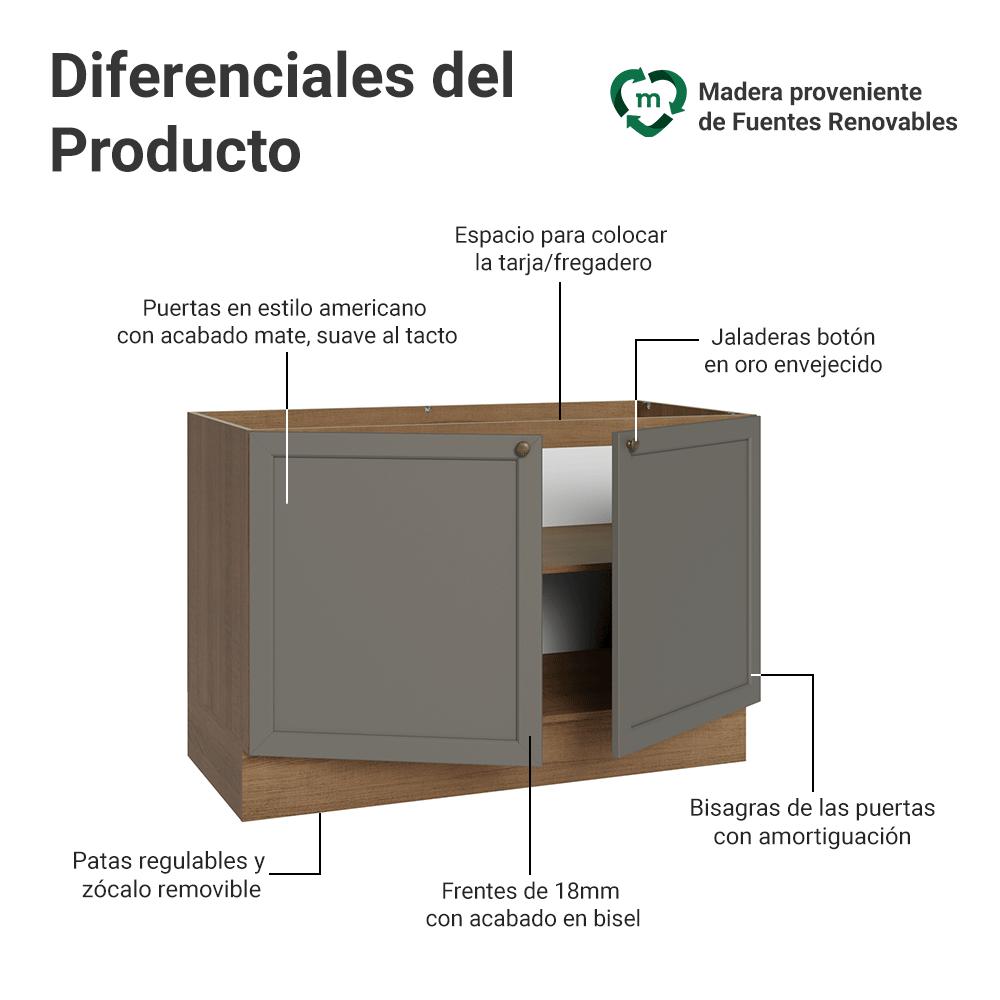 MUEBLE DE COCINA VIK 120 CM - MUEBLE PARA LAVADERO 2 PUERTAS - 3