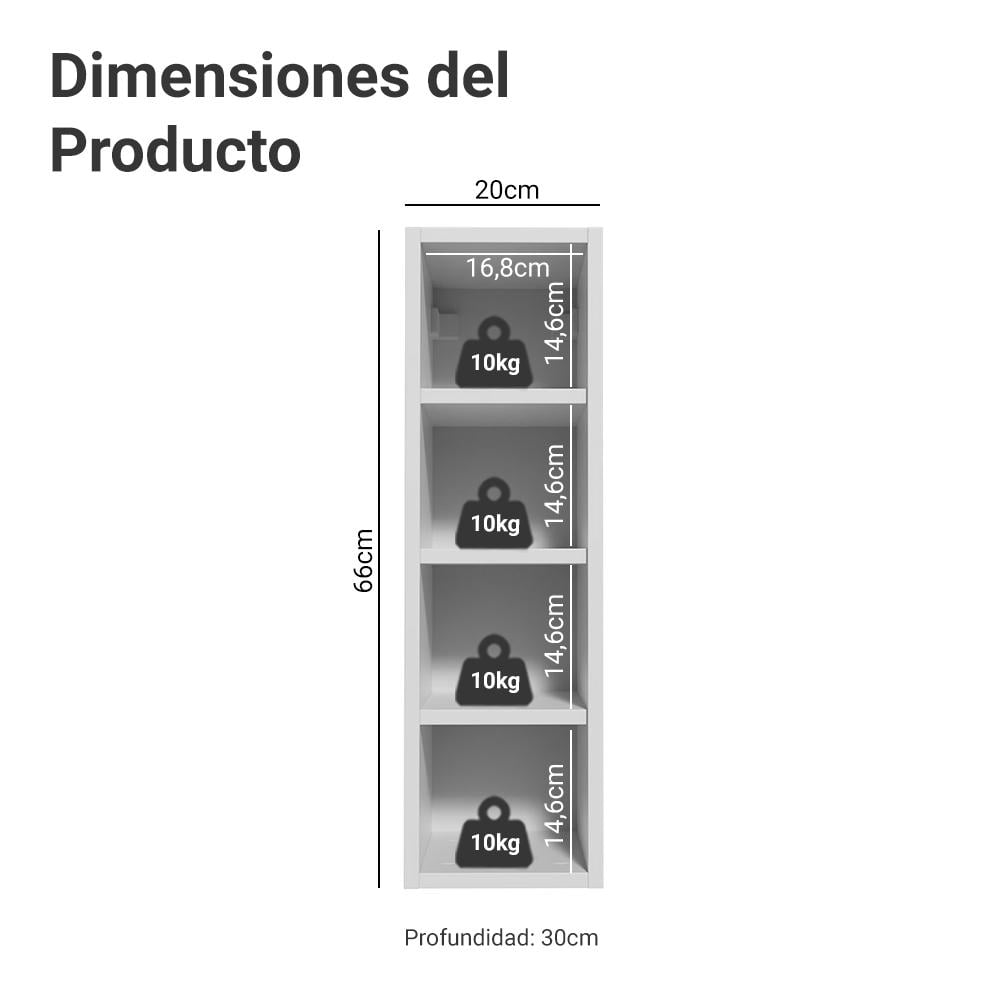 MUEBLE PARA DORMITORIO MADESA NEO 4 NICHOS ABIERTOS 20 CM - 2