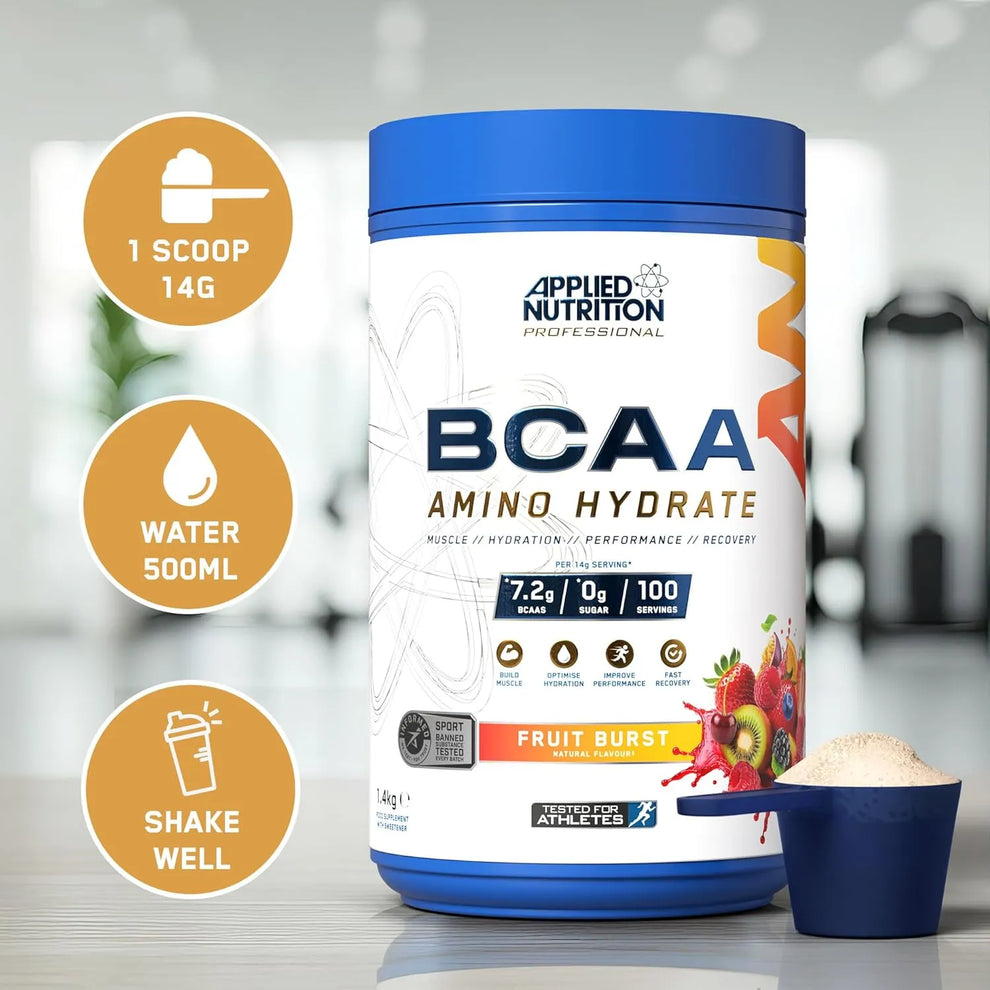 AMINOÁCIDOS APPLIED NUTRITION BCAA AMINO HYDRATE 100 SERV FRUIT BURST - 2