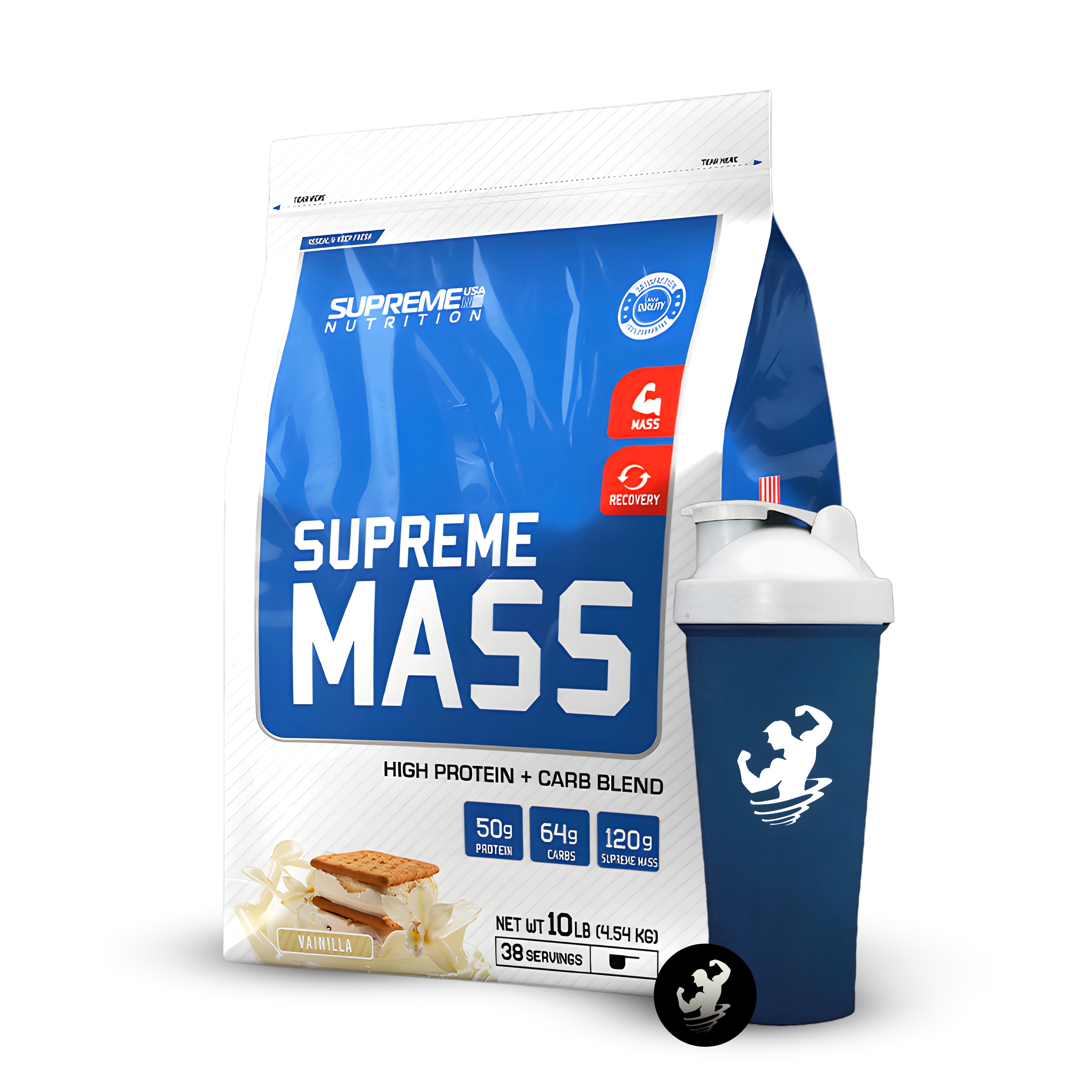 SUPREME NUTRITION | MASS 10 LB - VAINILLA + SHAKER - 1