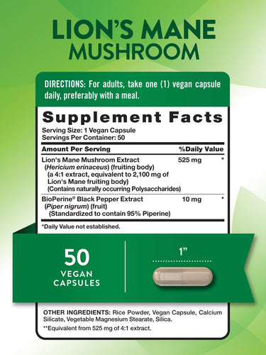 LION'S MANE MUSHROOM 2100 MG MELENA DE LEON NATURES TRUTH | 50 CAP - 2