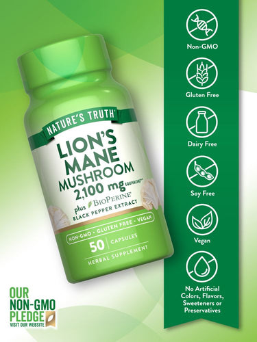 LION'S MANE MUSHROOM 2100 MG MELENA DE LEON NATURES TRUTH | 50 CAP - 3