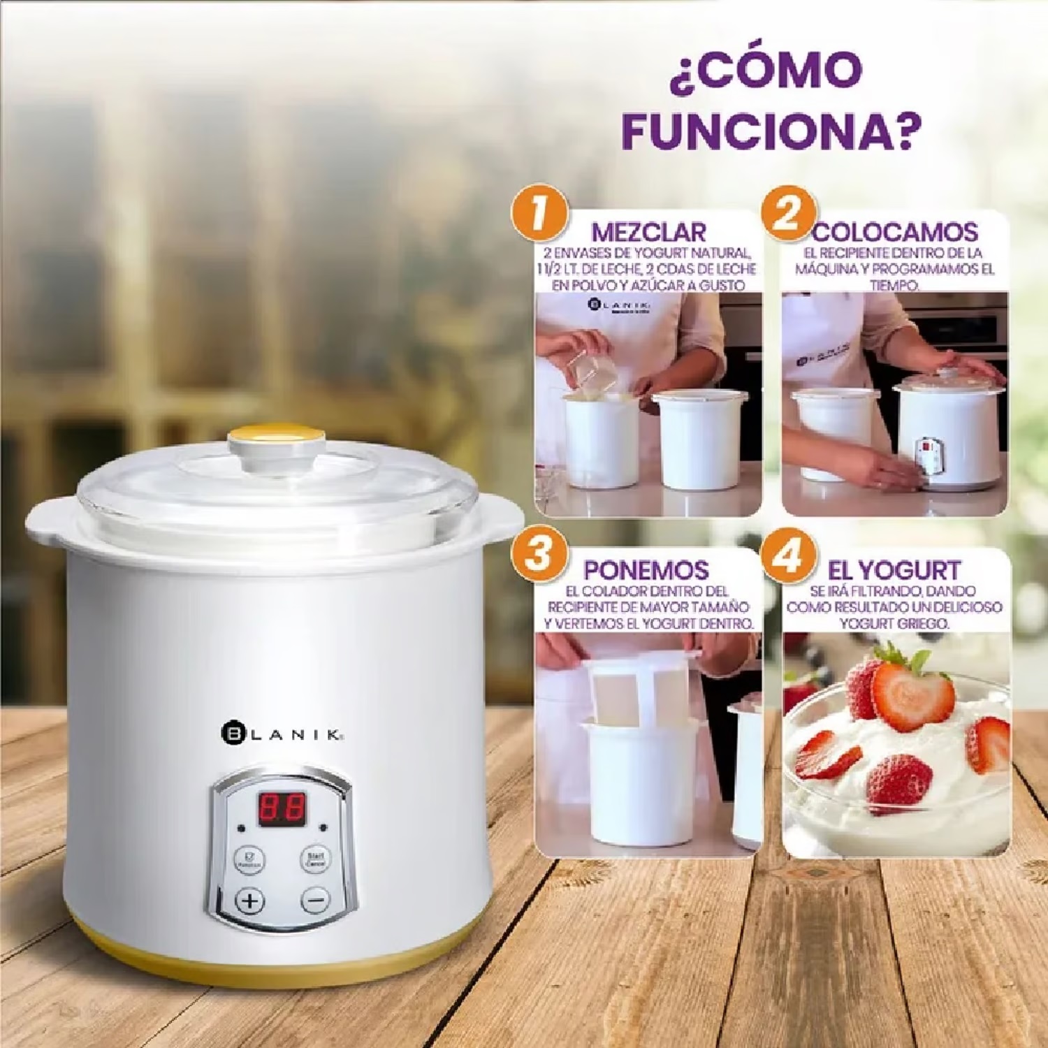 MAQUINA PARA HACER YOGURT PRO 20W BLANIK BYMP048 BLANCO - 1