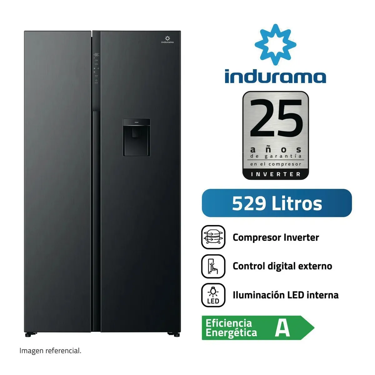 REFRIGERADORA NEGRO SIDE BY SIDE 529L RI-795DNI INDURAMA - 1