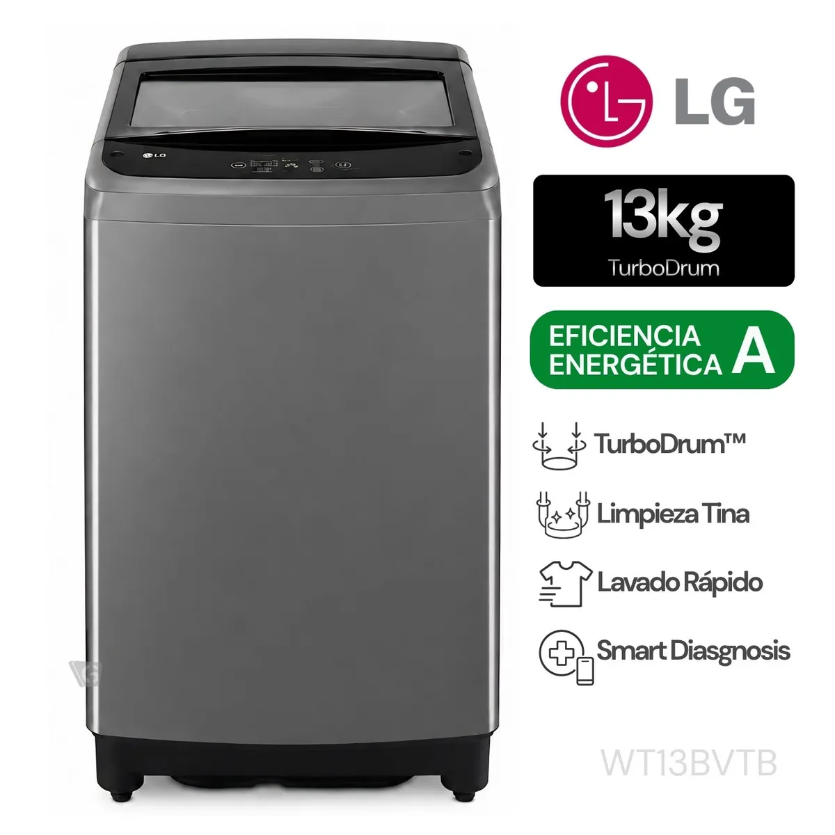 LAVADORA LG WT13BVTB TURBODRUM CARGA SUPERIOR 13KG NEGRO CLARO - 1