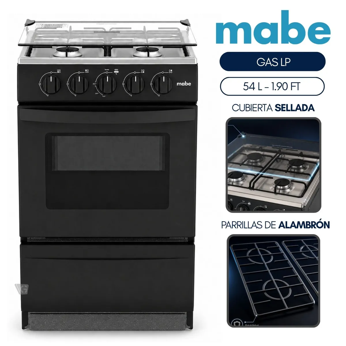 COCINA DE PISO A GAS 51 CM NEGRO MABE EMP2000AN0 - 1