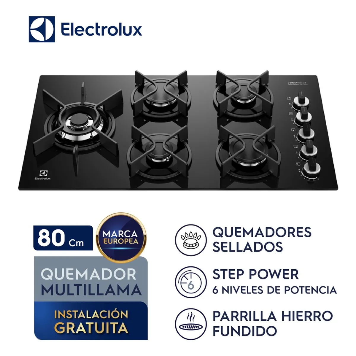 ENCIMERA ELECTROLUX A GAS 5 HORNILLAS 80 CM KE5GW - 1