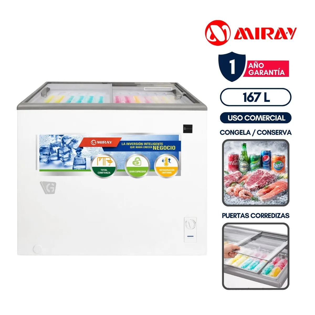 CONGELADORA EXHIBIDORA HORIZONTAL MIRAY CEMH-165M 167L - 1