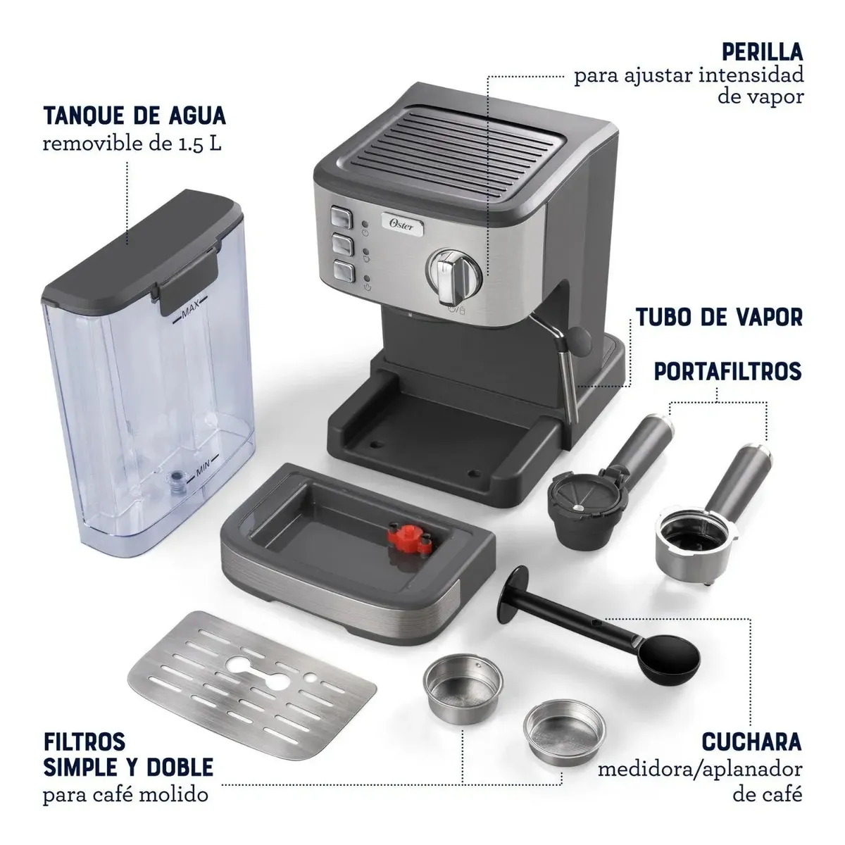 CAFETERA DE ESPRESSO OSTER COMPACTA BVSTEM5502 15 BARES - 6