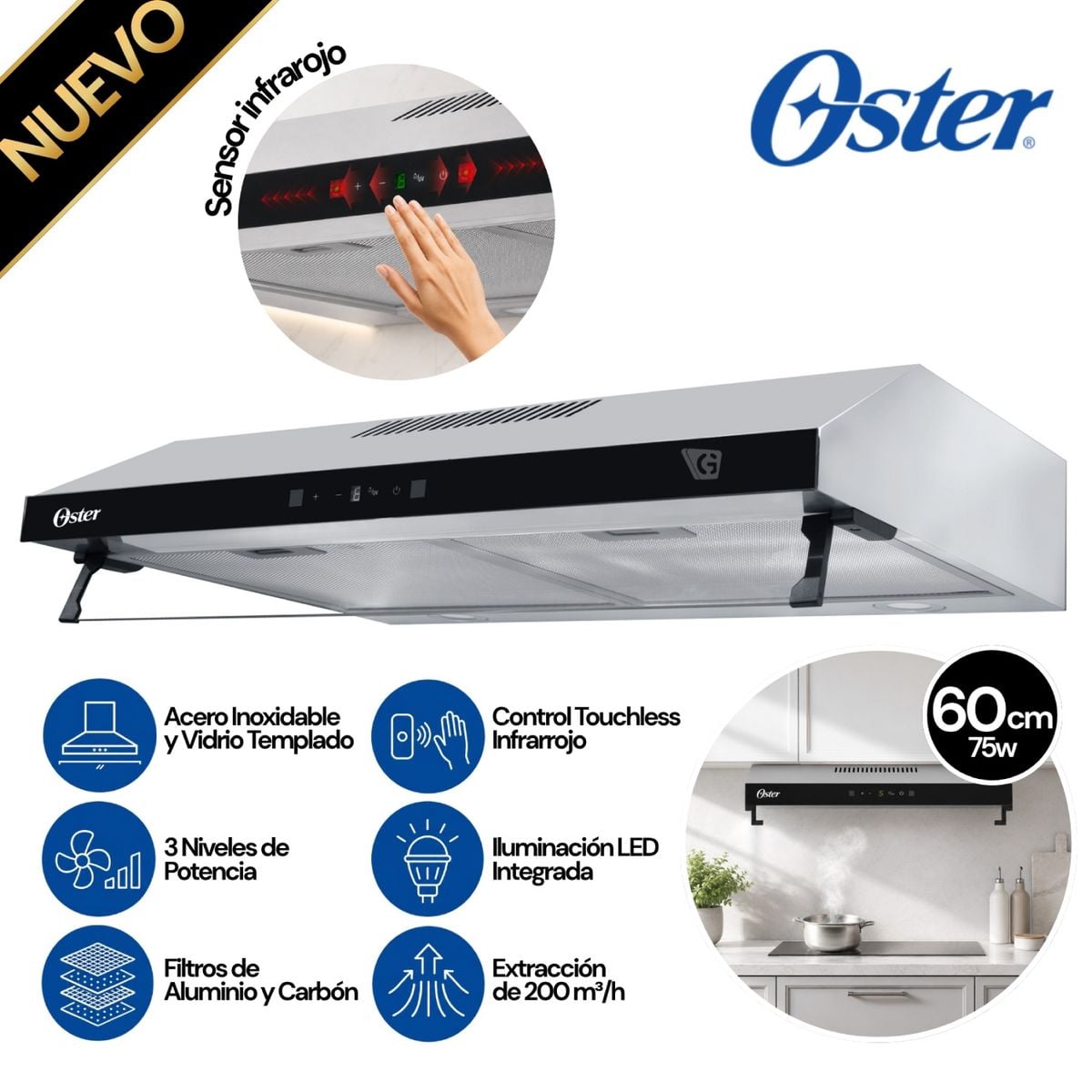 CAMPANA EXTRACTORA DIGITAL 24 PULGADAS OSTER INOX – OSPRHC24LSS - 1