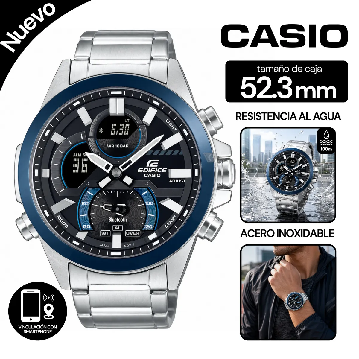 RELOJ CASIO EDIFICE PARA HOMBRE ECB-30DB-1A - 1