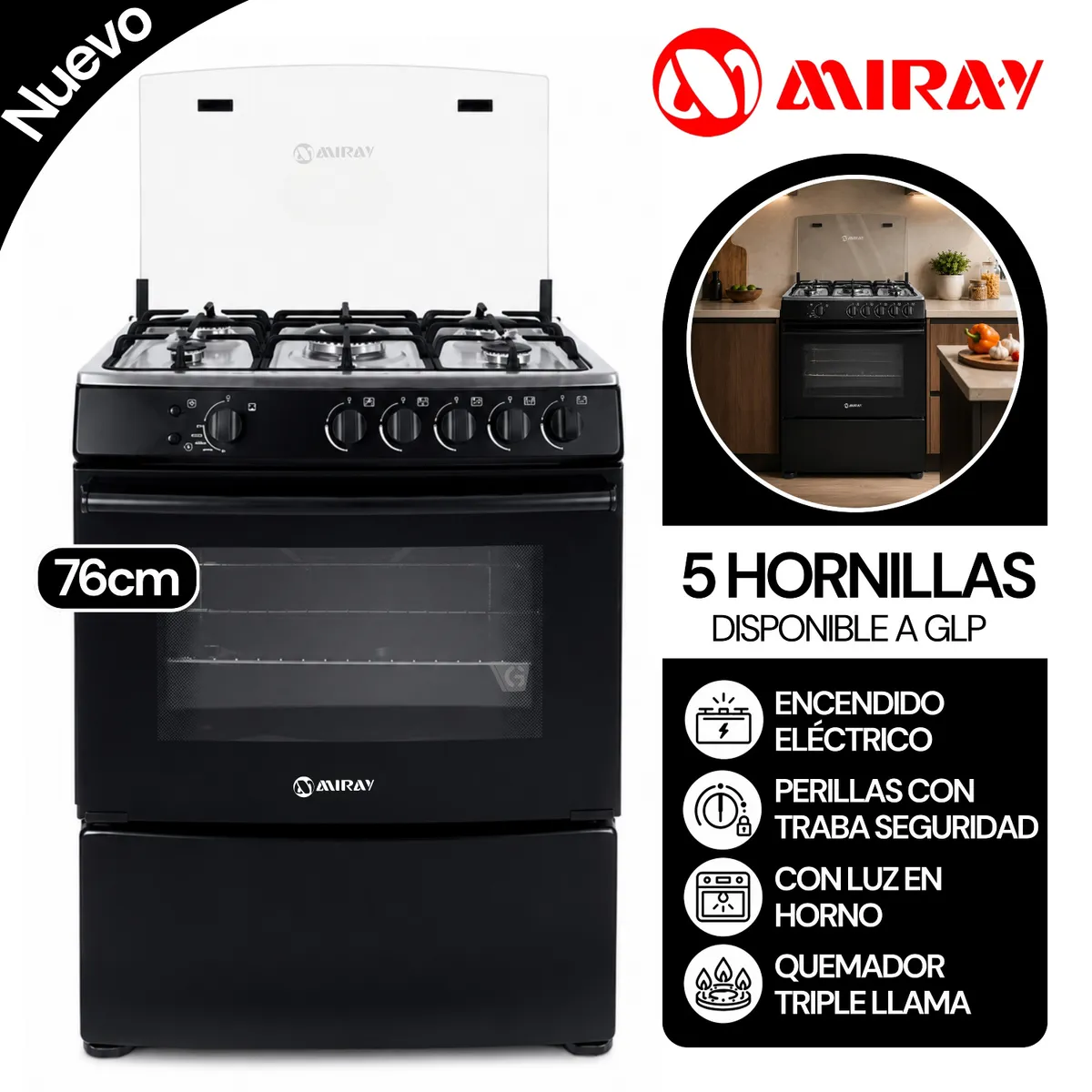 COCINA A GAS MIRAY GIRASOL PLUS GLP 5 HORNILLAS (DISPONIBLE A GLP) - 1