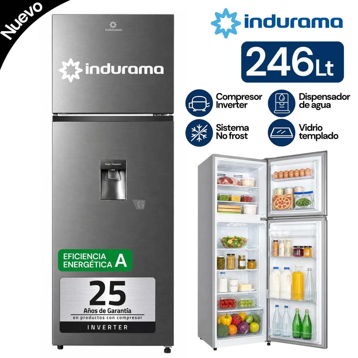 REFRIGERADORA INDURAMA 246 LITROS CON DISPENSADOR RI-389DI - 1